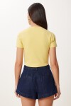 Basic Crop Esnek Örme T-shirt SARI LUS0160