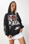 Baskılı Kapüşonlu Şardonlu Örme Sweatshirt SİYAH LVN0003