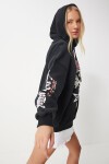 Baskılı Kapüşonlu Şardonlu Örme Sweatshirt SİYAH LVN0003