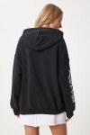 Baskılı Kapüşonlu Şardonlu Örme Sweatshirt SİYAH LVN0003