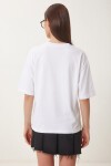 Baskılı Oversize Örme T-shirt BEYAZ LZV0062