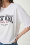 Baskılı Oversize Pamuklu Örme T-shirt BEYAZ LZE0003
