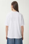 Baskılı Oversize Pamuklu Örme T-shirt BEYAZ LZE0003