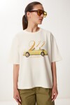 Baskılı Pamuklu Örme T-shirt KREM LUS0149