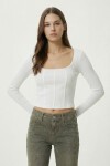 Biye Detaylı Crop Fitilli Örme Bluz EKRU LZE0008
