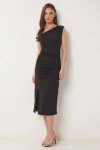 Büzgülü Yazlık Sandy Örme Elbise SİYAH LFW0021