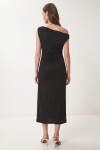 Büzgülü Yazlık Sandy Örme Elbise SİYAH LFW0021