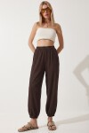 Cepli Rahat Krinkıl Şalvar Pantolon KAHVERENGİ LFW0024
