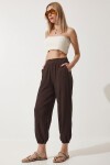 Cepli Rahat Krinkıl Şalvar Pantolon KAHVERENGİ LFW0024