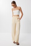Çizgili Cepli Müslin Pantolon SARI KEMİK LYY0110