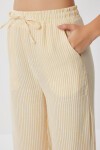 Çizgili Cepli Müslin Pantolon SARI KEMİK LYY0110