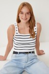 Çizgili Crop Triko Bluz BEYAZ LYY0009