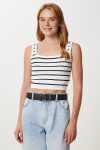 Çizgili Crop Triko Bluz BEYAZ LYY0009