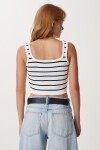 Çizgili Crop Triko Bluz BEYAZ LYY0009