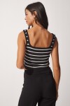 Çizgili Crop Triko Bluz SİYAH LYY0009