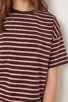 Çizgili Oversize Örme T-shirt KAHVERENGİ LCR0124