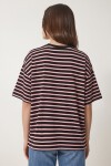 Çizgili Oversize Örme T-shirt KAHVERENGİ LCR0124