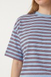 Çizgili Oversize Örme T-shirt MAVİ LCR0124