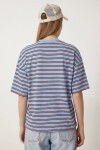 Çizgili Oversize Örme T-shirt MAVİ LCR0124
