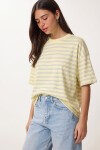 Çizgili Oversize Örme T-shirt SARI LCR0124