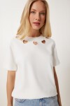 Cut Out Detaylı Pamuklu Örme T-shirt KEMİK LUS0155