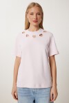 Cut Out Detaylı Pamuklu Örme T-shirt ŞEKER PEMBE LUS0155