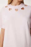 Cut Out Detaylı Pamuklu Örme T-shirt ŞEKER PEMBE LUS0155