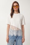 Dantel Detaylı Oversize Örme T-shirt EKRU LCR0125