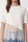 Dantel Detaylı Oversize Örme T-shirt EKRU LCR0125