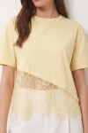 Dantel Detaylı Oversize Örme T-shirt SARI LCR0125