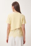 Dantel Detaylı Oversize Örme T-shirt SARI LCR0125