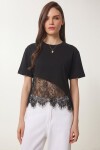 Dantel Detaylı Oversize Örme T-shirt SİYAH LCR0125