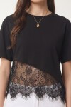 Dantel Detaylı Oversize Örme T-shirt SİYAH LCR0125