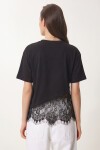 Dantel Detaylı Oversize Örme T-shirt SİYAH LCR0125