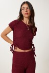 Dokulu Esnek Bluz Pantolon Takım BORDO LZV0011