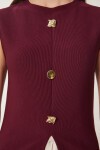 Dore Düğmeli Fitilli Örme Bluz BORDO LZV0007