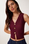 Dore Düğmeli Fitilli Örme Crop Bluz BORDO LZV0012