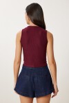 Dore Düğmeli Fitilli Örme Crop Bluz BORDO LZV0012