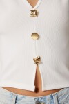 Dore Düğmeli Fitilli Örme Crop Bluz EKRU LZV0012