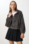 Fermuarlı Peluş Sweatshirt ANTRASİT LZV0019