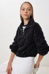 Fermuarlı Peluş Sweatshirt SİYAH LZV0019
