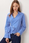 Gömlek Yaka Çizgili Anvelop Poplin Bluz MAVİ BEYAZ LZV0041