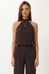 Halter Yaka Bluz Pantolon Krinkıl Takım KAHVERENGİ LFW0027