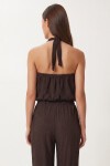 Halter Yaka Bluz Pantolon Krinkıl Takım KAHVERENGİ LFW0027