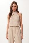 Halter Yaka Bluz Pantolon Krinkıl Takım KREM LFW0027