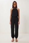 Halter Yaka Bluz Pantolon Krinkıl Takım SİYAH LFW0027