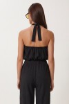 Halter Yaka Bluz Pantolon Krinkıl Takım SİYAH LFW0027