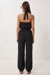 Halter Yaka Bluz Pantolon Krinkıl Takım SİYAH LFW0027