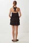 Halter Yaka Katlı Mini Krinkıl Örme Elbise KAHVERENGİ LFW0022
