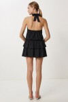 Halter Yaka Katlı Mini Krinkıl Örme Elbise SİYAH LFW0022